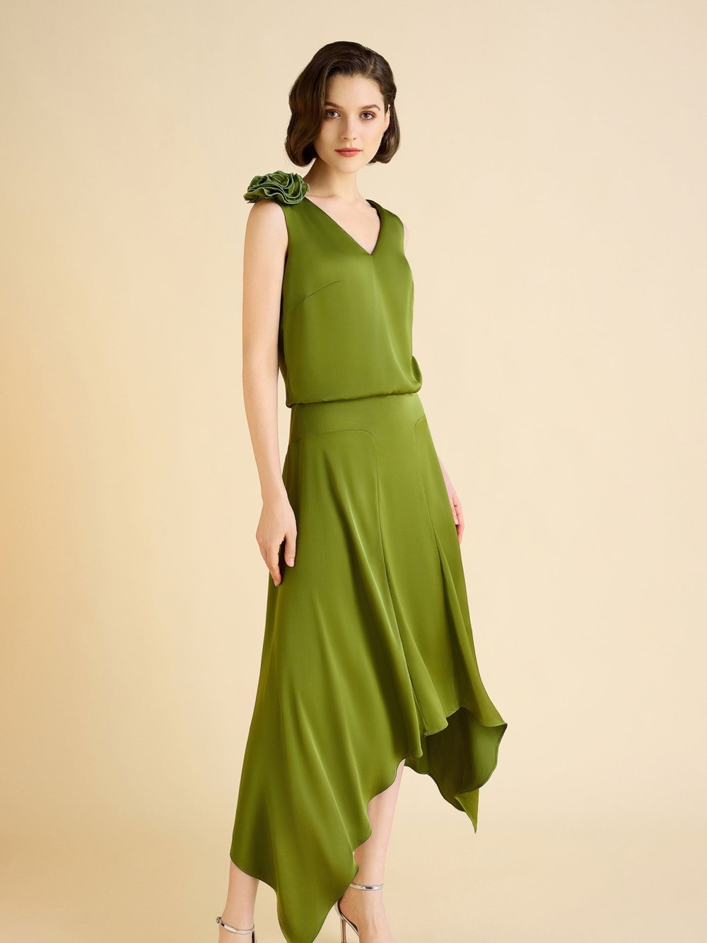 Babeyond drop waist 1920s style satin dress